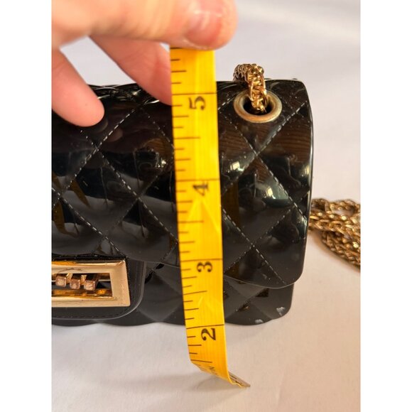 Black Quilted Jelly Chain Crossbody Bag With Gold-Tone Turn Lock & Strap - Picture 7 of 9